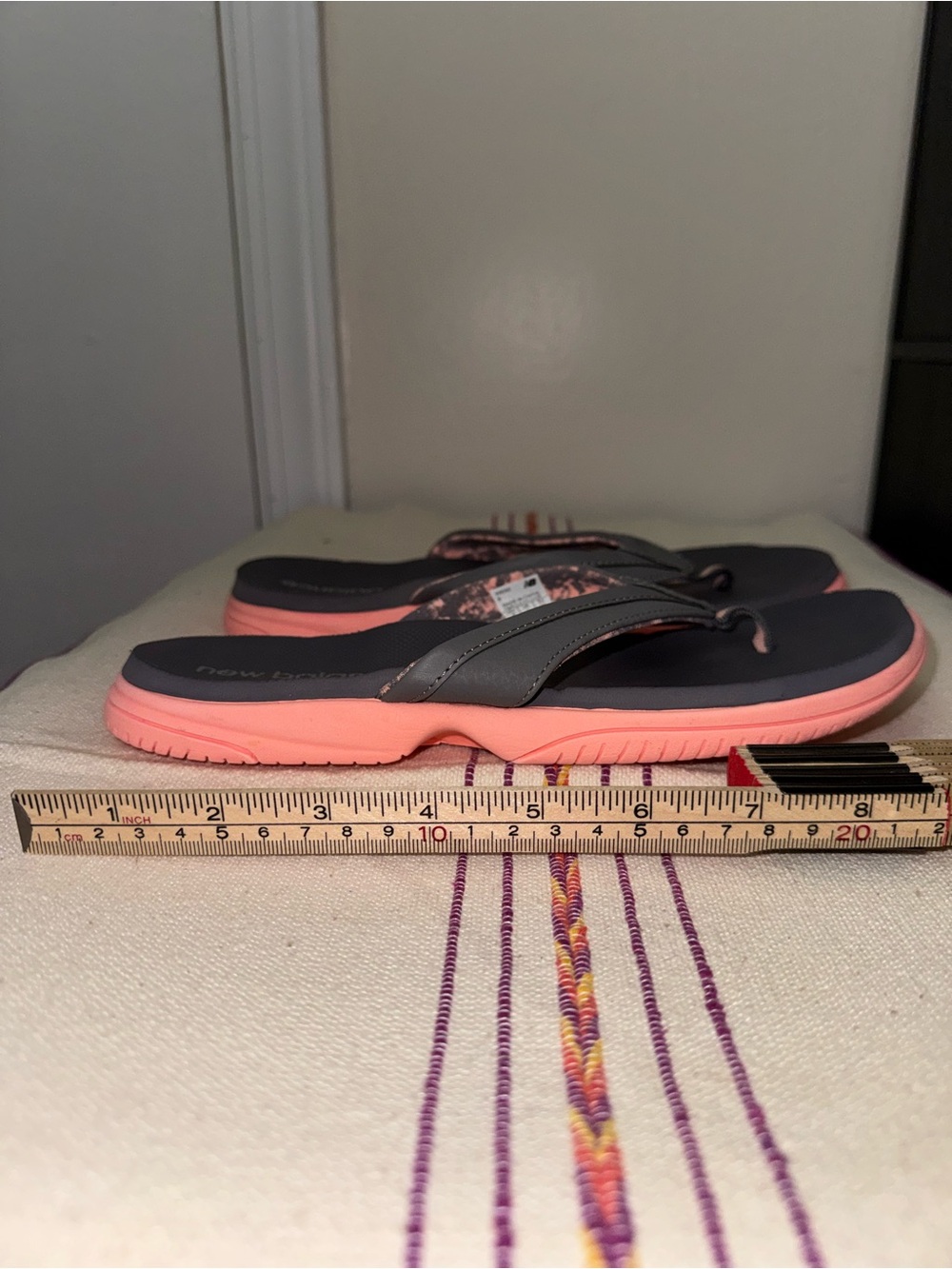 New Balance Gray and Coral Flip Flop Sandals - Picture 8 of 10